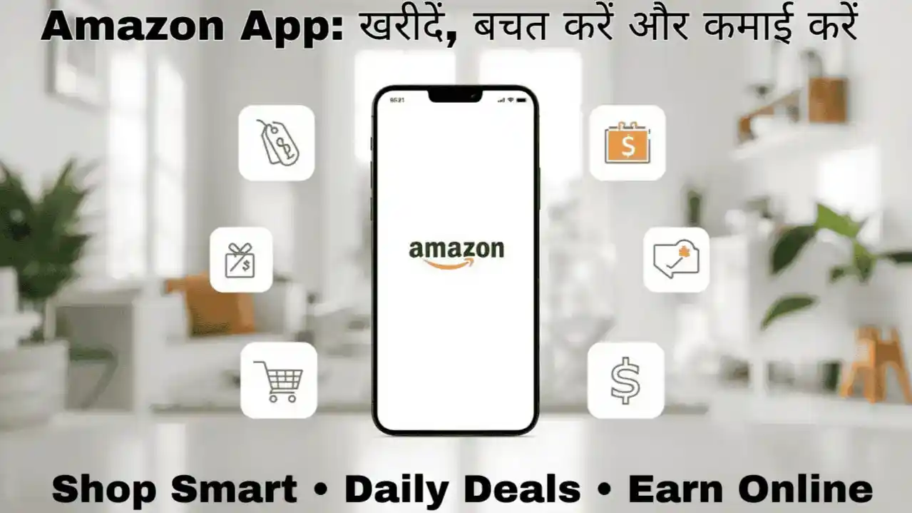 Amazon App overview image showing shopping, deals and earning in Hindi guide