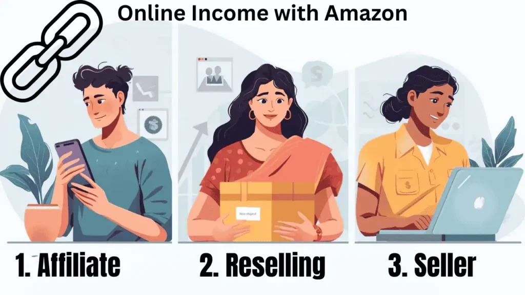 Amazon App से पैसे कमाने के तरीके affiliate, reselling और seller के लिए हिंदी इमेज